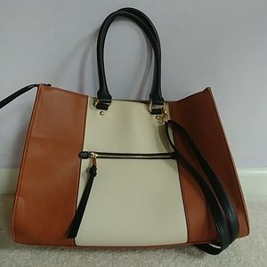 Tan/ White Colorblocked Work or School Tote